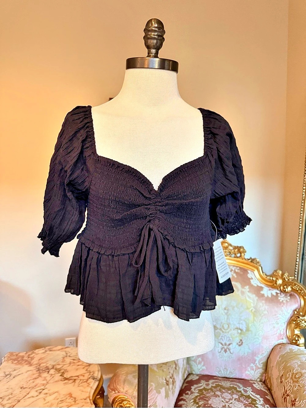 Nordstrom Black Smocked Peplum Top